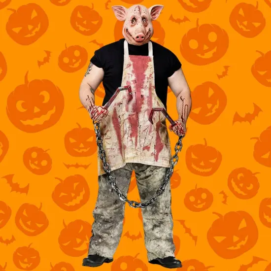 Men&rsquo;s Pig Butcher Costume with Pig Mask and Bloody Apron {3}