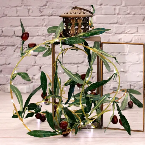 Olive Branch Christmas Garland String Lights 10FT 40 White LED Lighted {5}