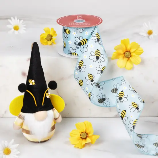 Northlight Bumblebee Design Wired Spring Craft Ribbon - 2.5" x 10 Yards - Blue {1}