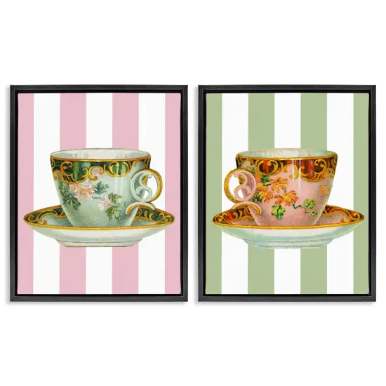 Stupell Industries Classic Teacups over Stripes 2pc Floating Frame Set By Lil' Rue {7}
