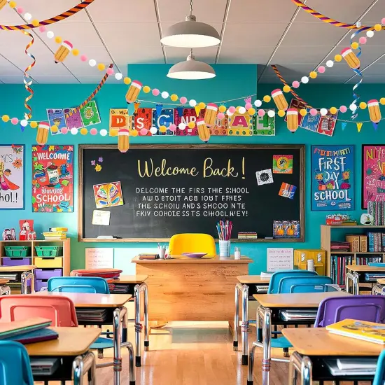 Back to School Decorations 7.5 Ft Felt Pompom Banner {5}