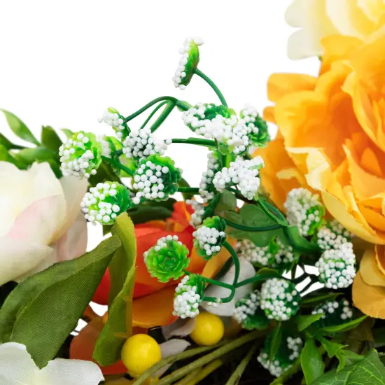 Northlight Hydrangea and Rose Artificial Floral Wreath - 24" - Yellow {7}