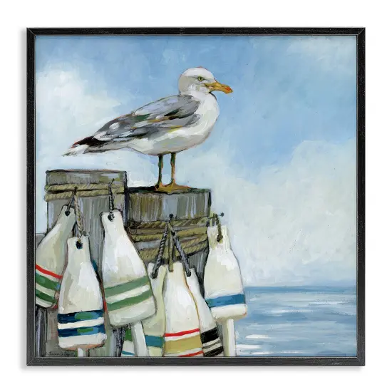 Stupell Industries Seagull On Pier With Buoy Framed Giclee By Susan Winget {1}