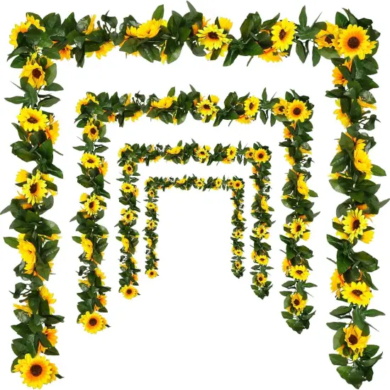4 Pack Sunflower Garland with Green Leaves &ndash; Wedding & Party Decoration {1}