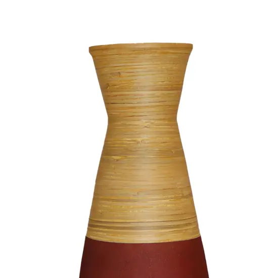 31.5 inch Tall Handcrafted Bamboo Floor Vase, Burgundy and Natural Finish, Decorative Accent, Large Floor Vase, Sustainable Bamboo, Living Room, Dining Room, Entryway Decor, Unique Home Accent {3}