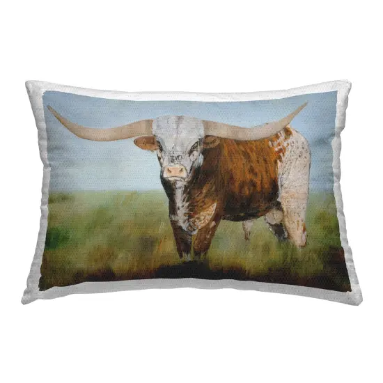 Spotted Longhorn Gaze Outdoor Printed Pillow Design by Kathy Winkler, 14 x 7 x 20 {1}