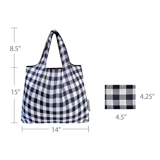 Wrapables Foldable Tote Nylon Reusable Grocery Bag (Set of 2), Black Checkers {2}