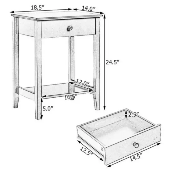 2-Tier Wooden Storage Display Nightstand End Table with 1 Drawer and Metal Handle White {3}