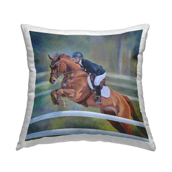 Jockey Jumping Hurdles Outdoor Printed Pillow Design by Andrew Kiss, 18 x 7 x 18 {1}