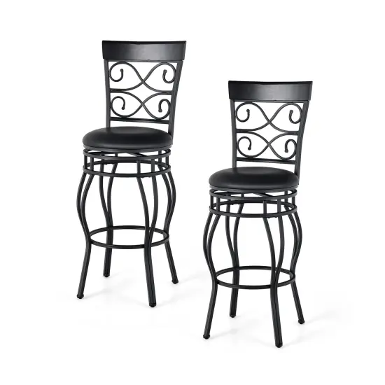 30 Inch Set of 2 Swivel Bar Stool with Curved Backrest and Footrest Black {8}