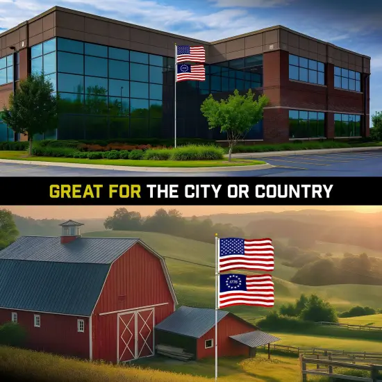 G128 Combo Pack: 20 Ft Telescoping Aluminum Flagpole (Silver) & American and Betsy Ross 1776 Flags 3x5 Ft, Both ToughWeave Series Embroidered Polyester | Pole with Flags Included {5}