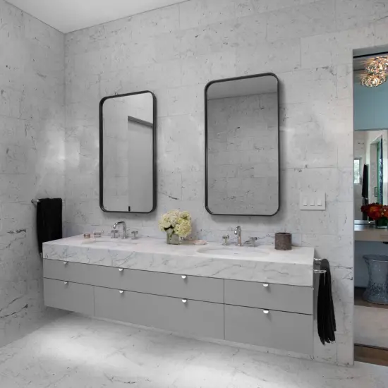 Basicwise Plastic Medicine Cabinet with Beveled Edge Mirror Door and Round Corner Metal Frame, Surface or Recessed Mount Options, Bathroom Wall Mounted Vanity Cabinet with 2 Adjustable Shelves Black {3}