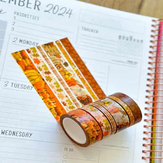 Fall Farm Leaves Pumpkins Foliage Washi Tape Set September 2024 - W115 {3}