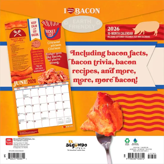 I Love Bacon | 2026 12 x 24 Inch (Hanging) Monthly Square Wall Calendar | Plastic-Free {2}