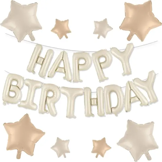 8PCS Cream Happy Birthday Foil Balloons {1}
