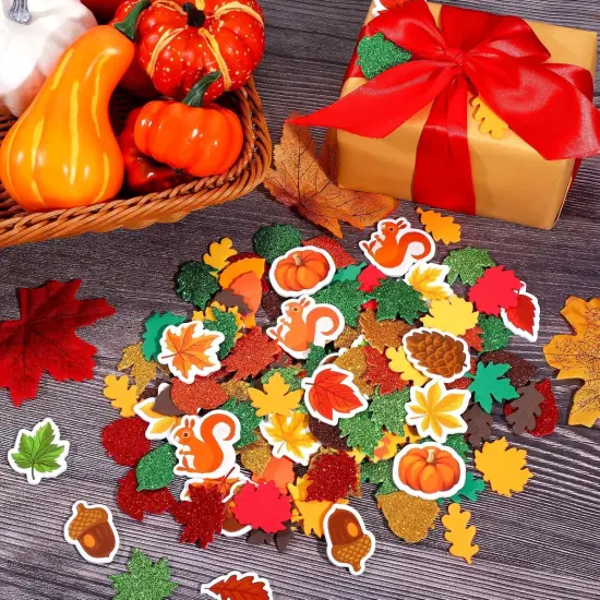 500 Pieces Fall Leaf Foam Stickers Thanksgiving Glitter -multicolor {4}