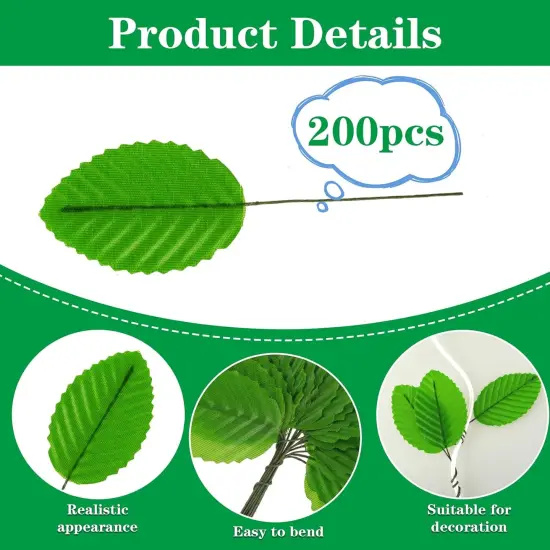 200 Pcs Green Silk Artificial Leaves {2}