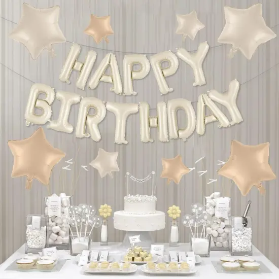 8PCS Cream Happy Birthday Foil Balloons {2}