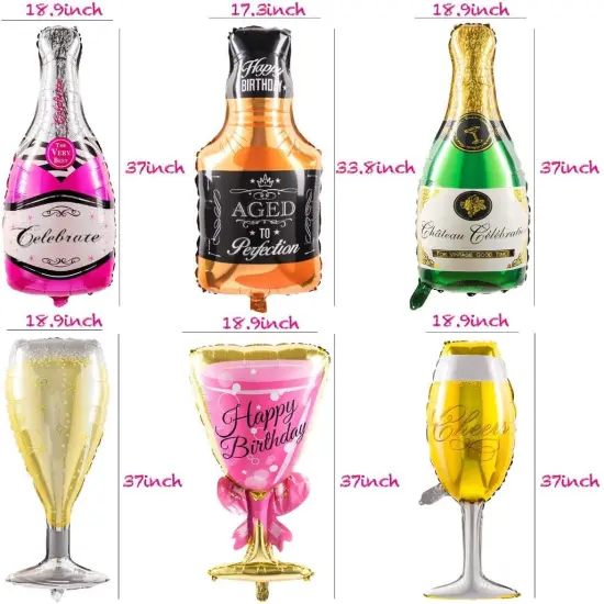 Champagne and Wine Bottle Balloons &ndash; 12 Foil Balloons {2}