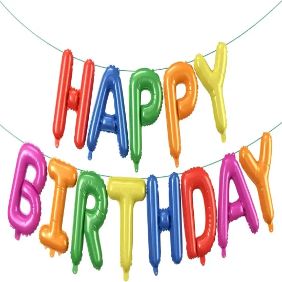 Rainbow Happy Birthday Balloons Banner {1}