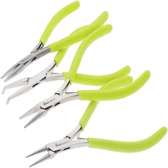 The Beadsmith Micro-Fine 4 Piece Plier with Springs Set - Chain, Round, Flat, and Bent Nose - 5' in Length {1}