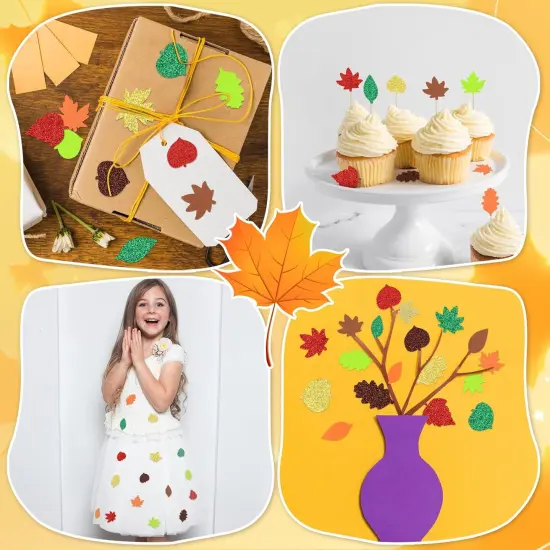 600Pcs Fall Thanksgiving Glitter Maple Leaves -Multicoloured {5}
