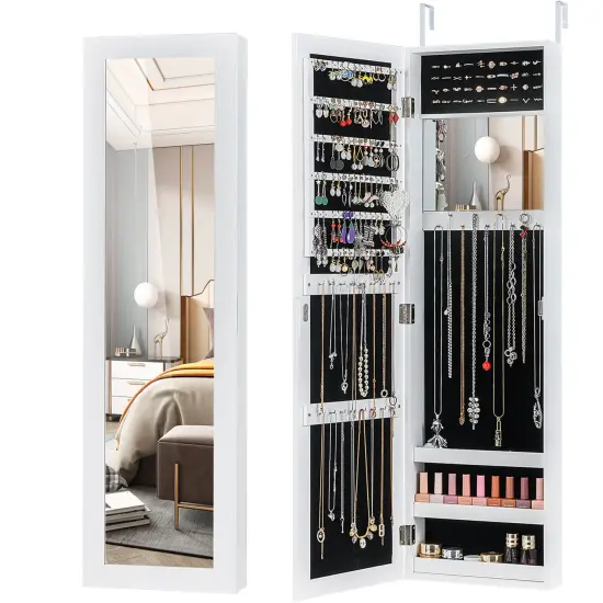 Costway Wall Door Mounted Mirrored Jewelry Cabinet Storage Organizer-Black/Brown/White {9}