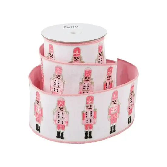 4" Nutcracker Pink Dupion Ribbon: White (5 Yards) {1}