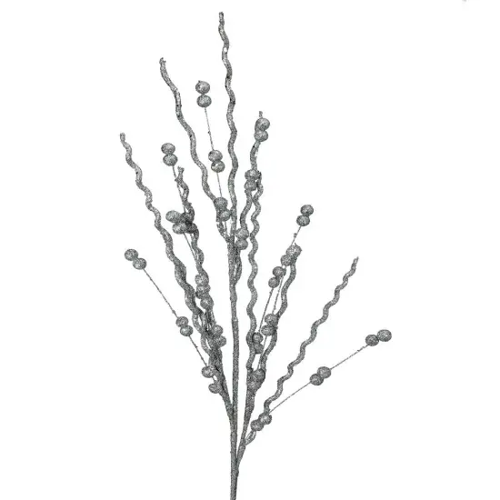 37" Silver Glitter Curly Willow Ball Spray for Christmas Decorations {1}