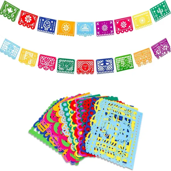 2pcs Mexican Fiesta Party Felt Banner Dia De Los Muertos Day of The Dead Fiesta Hanging Banner Cinco de Mayo Papel Picado Fiesta Banner Cino de Mayo Party Decorations(7.8 * 5.9 inch) {1}