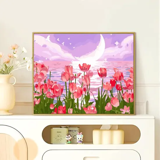 Paint by Numbers Kit for Adults, Tulip Flowers Paint by Number for Beginners, DIY Seaside Scenery Acrylic Number Painting on Canvas, Great Gifts Decor {2}