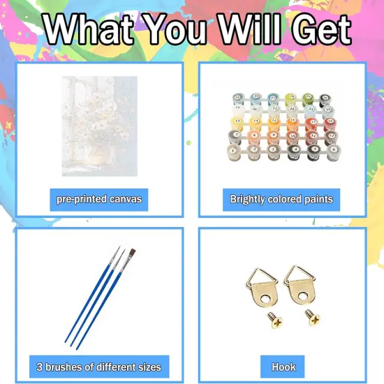 Flower Canvas Paint by Numbers for Adults-Flower Vases Paint by Number Kits for Adult,Adults Flowers Painting by Number Kits on Canvas for for Gifts Home Wall Decor {4}