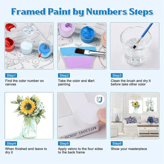 2 Pack Framed Paint by Numbers Kit,Easy DIY Acrylic Flower Watercolor Paint by Numbers Kits on Canvas,Paint by Number for Adults Beginners for Home Wall Decor {4}