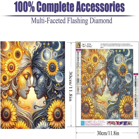 Diamond Art Kits for Adults - Sunflower Sun Moon Diamond Painting Kits DIY 5D Full Drill Diamond Dots Paintings with Diamonds Gem Art and Crafts for Home Decor 12x12 Inch {2}