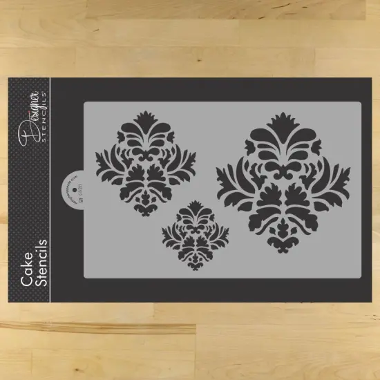 Large Damask Icons Cake Stencil Set | C828 by Designer Stencils | Stencils for Royal Icing, Airbrush, Dusting Powder | {1}