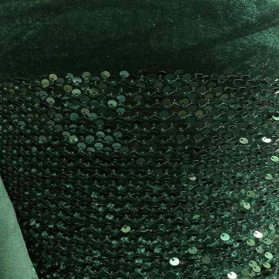 63" wide Velvet Sequin Stretch Fabric Polyester Spandex Embroidered Sparkle Knit by Yard Hunter Green {1}