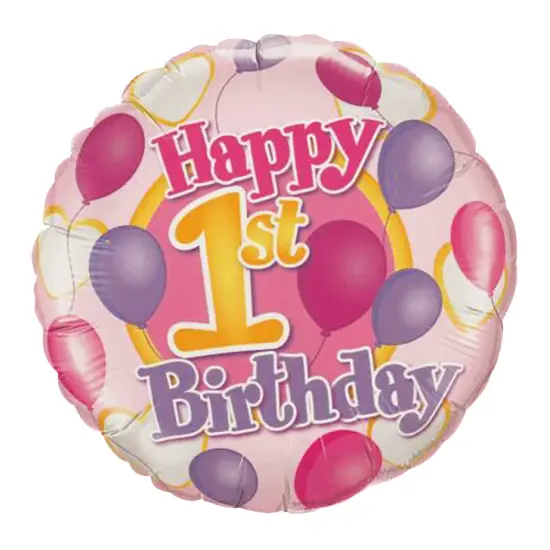 Happy 1st Birthday Pinks 18 Inch Foil Mylar Balloon {1}