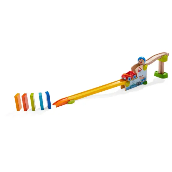 HABA Ball Run and Track Set with Car & Dominoes, 16 Piece Kullerb&uuml; Marble Runs and Building Sets for Kids 2 and up Multicolor {5}