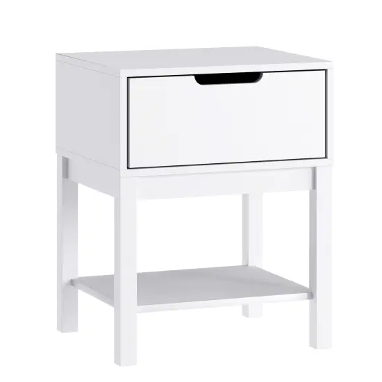 Emma and Oliver Samuel Kids Single-Drawer Night Stand with Solid Wood Frame, Side Table for Kids Bedroom with Open Shelf White {2}