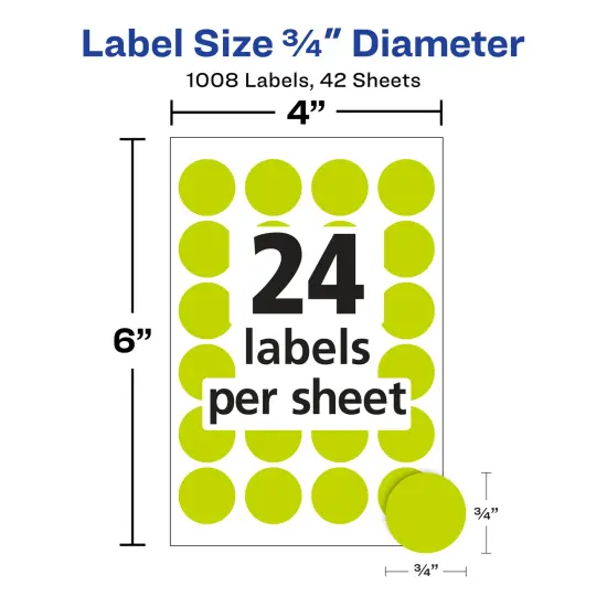 Avery Removable Color-Coding Labels, 3/4" Diameter, Neon Yellow, Laser, 1,008 Total (5470) {3}
