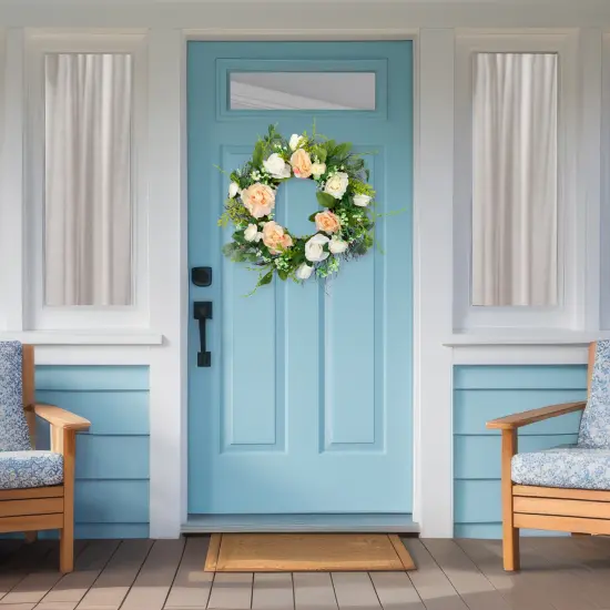 Northlight Rose and Foliage Artificial Spring Wreath - 24-Inch, Unlit Green {4}