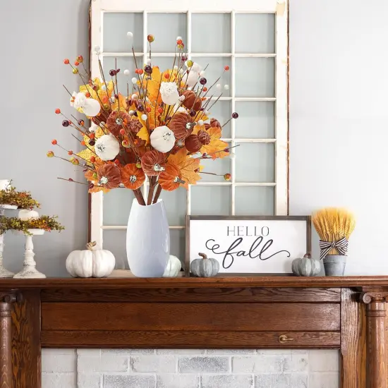 4 Pcs Fall Flowers Fake Maple Leaves Stems Floral {4}