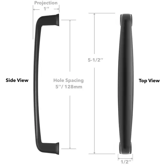 Cauldham Solid Kitchen Cabinet Handles (5" Hole Centers) - Drawer/Door Hardware - Style T765 - Matte Black {5}
