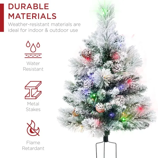 24.5in Pre-Lit Outdoor Christmas Trees, Battery Operated Holiday Pair with LED Lights Flocked {4}