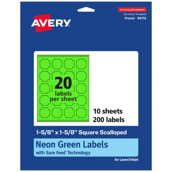 Avery Neon Green Paper Labels, 1-5/8" x 1-5/8" Square Scalloped {7}