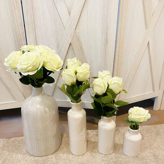 12 pcs Artificial White Roses, Silk Roses with Stems Realistic Fake Rose Flower Bouquet for Wedding Arrangement Centerpieces Party Home Table Decorations {5}