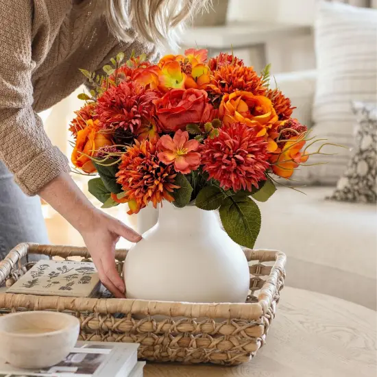 3 Bundles Fall Artificial Flowers Bouquet - (Burnt Orange) {4}