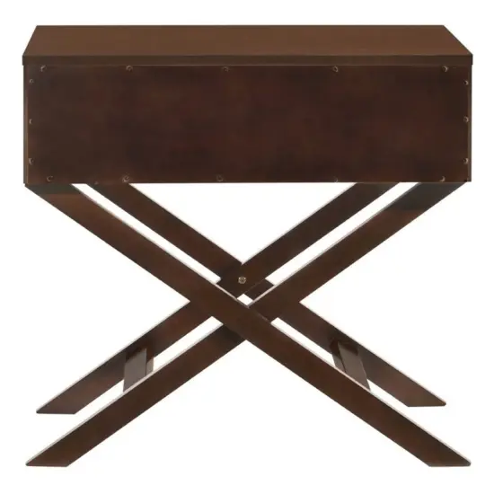 Modern Cappuccino Brown Wood End Table Nightstand with X Legs for Living Room or Bedroom {2}