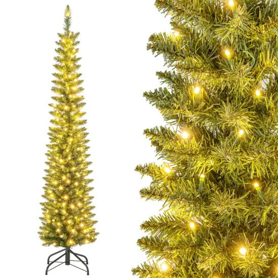 Costway 5/6/7/99 FT Pre-Lit Pencil Christmas Tree with 400 LED Lights & 699 Branch Tips Party {8}