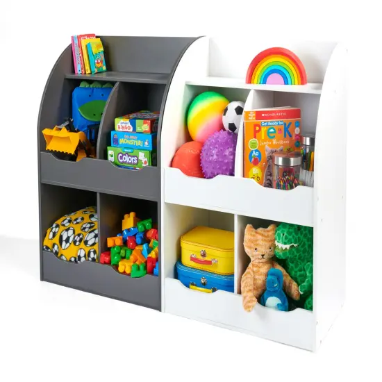 Badger Basket Four Bin Storage Cubby with Bookshelf Charcoal {6}